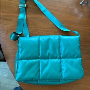 Large Anthropologie Kelly Green Quilted Crossbody Bag